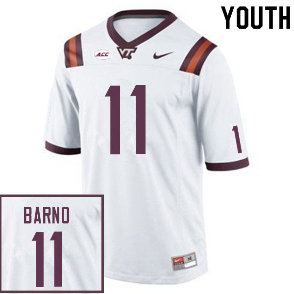 Youth #11 Amare Barno Virginia Tech Hokies College Football Jerseys Sale-White - Click Image to Close